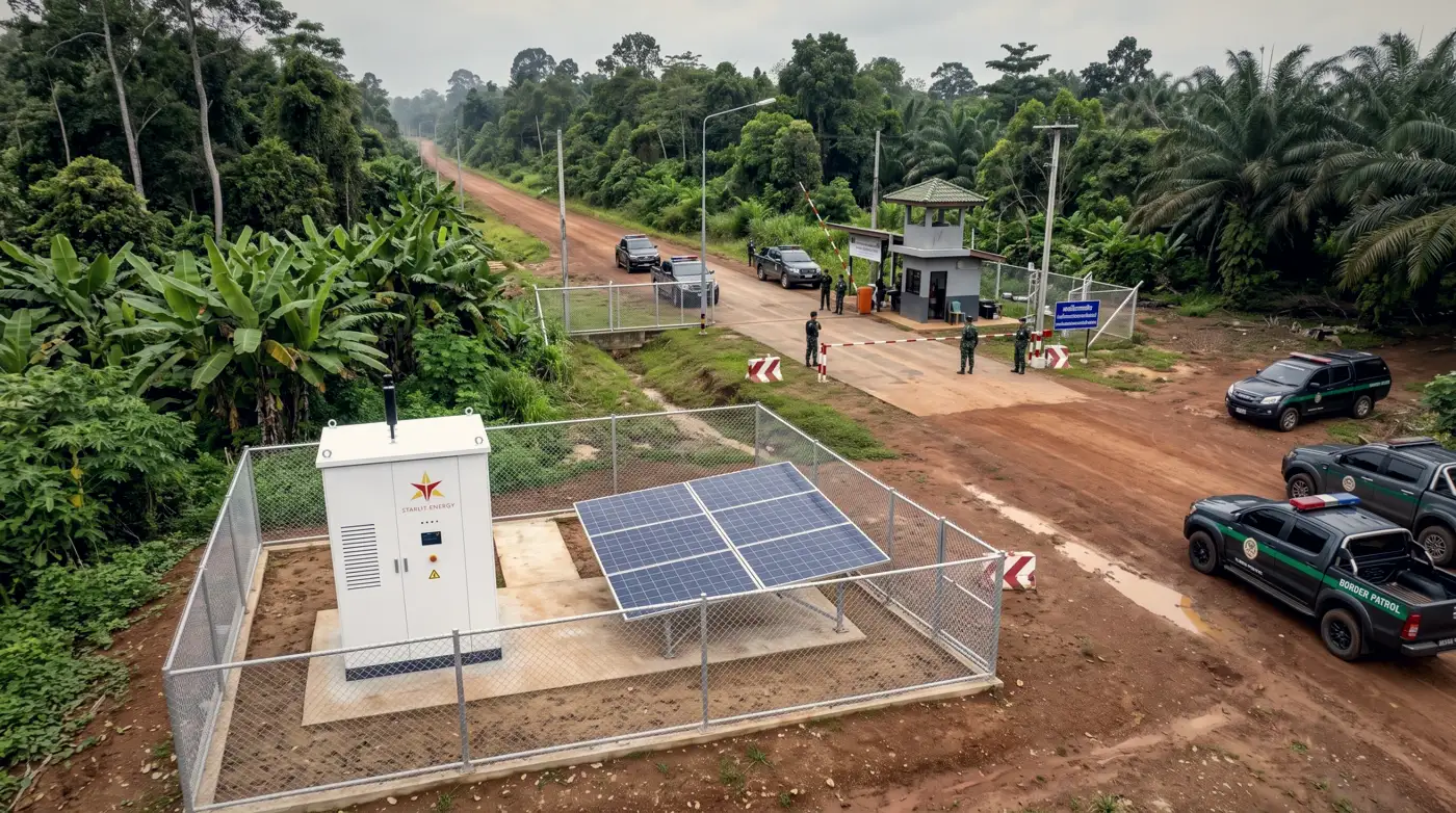Nebula cabinet and solar panels at a jungle border post